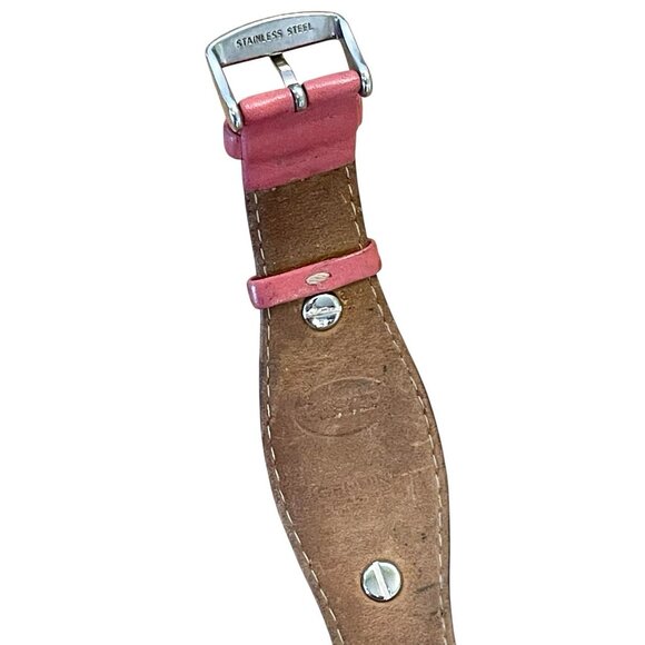 Fossil Silver Tone Dial Pink Leather Band Watch Bracelet Y2K *READ* - Picture 7 of 12